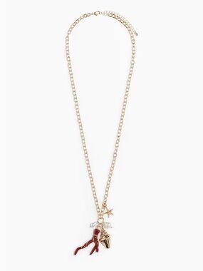 H&M Gold-Tone Necklace with Red Coral Charm and Pearl
